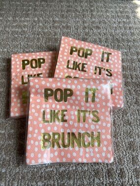 Bundle of 3 Pop It Like It's Brunch Coral Napkins with Gold Foil